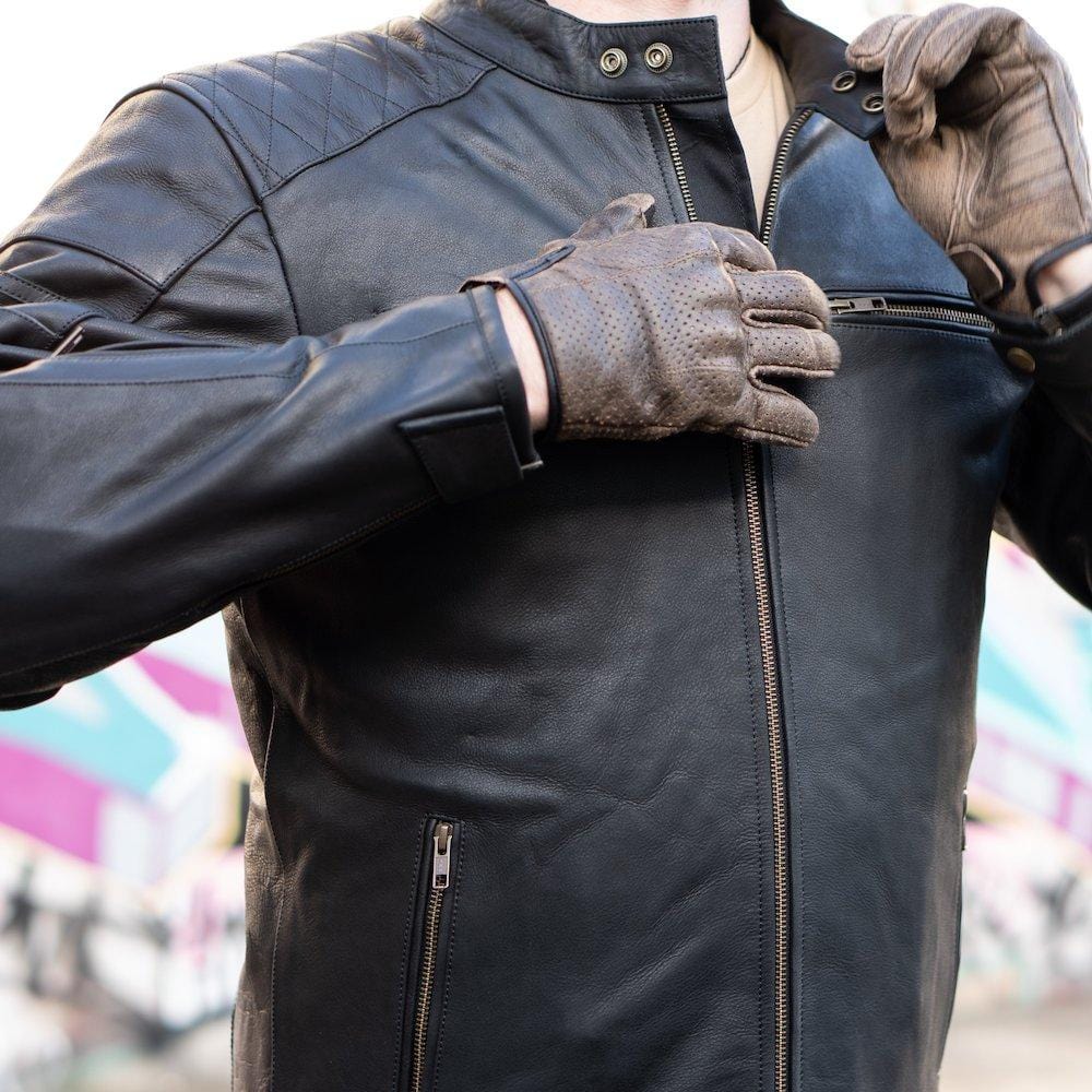 'ol Bobber' | Black Classic Leather Motorbike Jacket | Black Aniline F ...