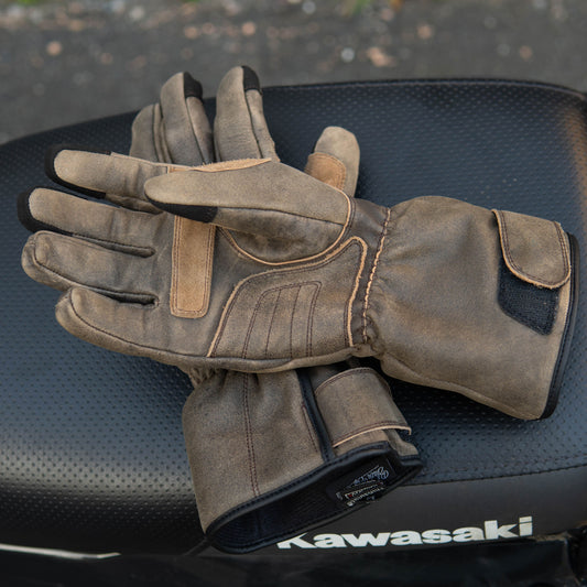 GEN 2 'The Original' Double Length Gauntlet | Extra Long Warm Motorbike Gloves | Retro Brown Distressed Leather