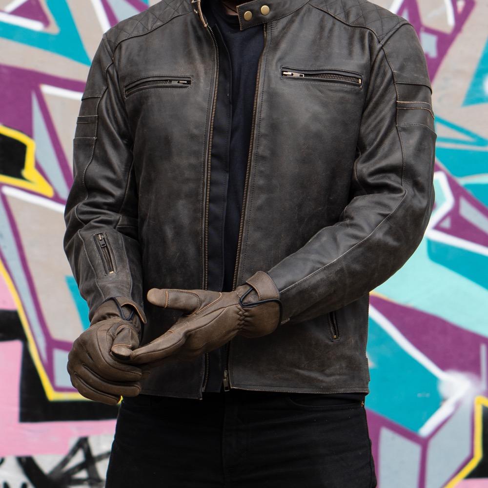 'ol Bobber' | Classic Leather Motorbike Jacket | Distressed Charcoal Brown Full Grain Leather