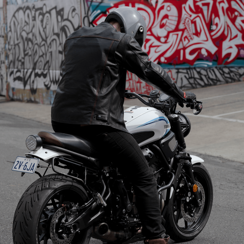 'The Rumbler' | Black Leather with Red Accents | Leather Motorbike Jacket